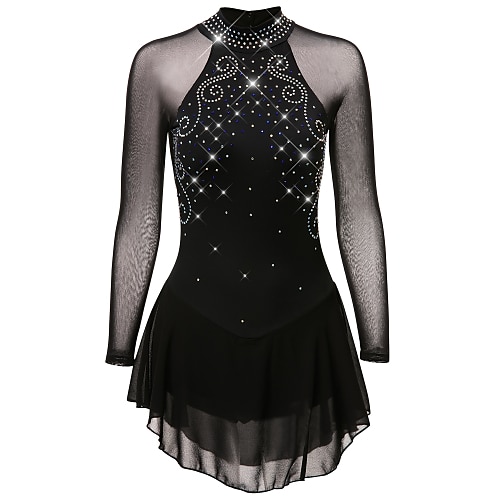 

Figure Skating Dress Women's Girls' Ice Skating Dress Outfits Black Mesh Spandex High Elasticity Practice Professional Competition Skating Wear Anatomic Design Quick Dry Handmade Classic Crystal