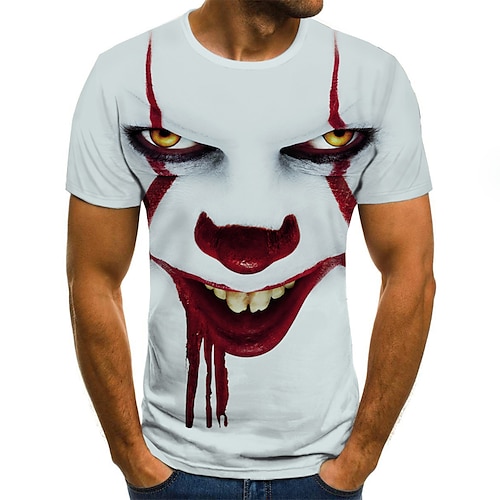 

Men's Shirt T shirt Tee Tee Graphic Tribal 3D Round Neck WhiteRed Black White Yellow Red 3D Print Halloween Going out Short Sleeve Print Clothing Apparel Streetwear Punk & Gothic