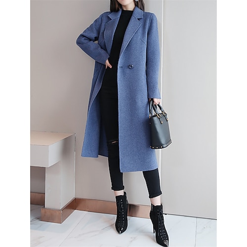 Women's Overcoat Long Coat Duble Breasted Lapel Winter Coat Warm Windproof Trench Coat Slim Fit Elegant Casual Jacket Long Sleeve Outerwear