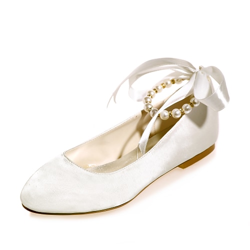

Women's Wedding Shoes Wedding Party & Evening Lace Up Sandals Strappy Sandals Ankle Strap Heels Wedding Flats Bridal Shoes Bridesmaid Shoes Summer Pearl Imitation Pearl Ribbon Tie Flat Heel Round Toe