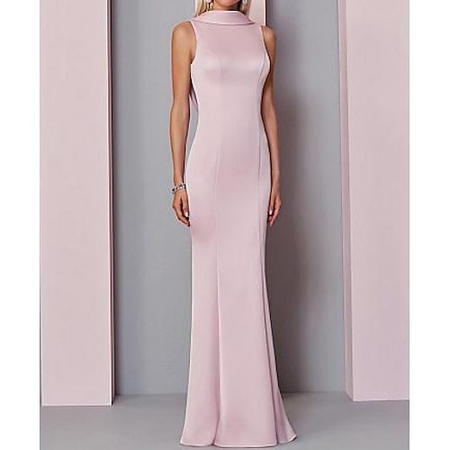 

Mermaid / Trumpet Wedding Guest Formal Evening Dress High Neck V Back Sleeveless Floor Length Polyester with Buttons 2022