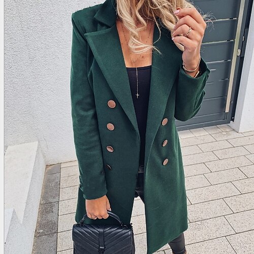 

Women's Winter Jacket Winter Coat Trench Coat Casual Daily Winter Fall Regular Coat Shirt Collar Slim Chic & Modern Jacket Long Sleeve Solid Color Solid Colored Green Black Khaki