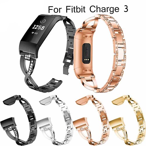 

Watch Band Wrist Strap For Fitbit Charge 3 Metal Stainless Steel Rhinestone Bracelet Wristband