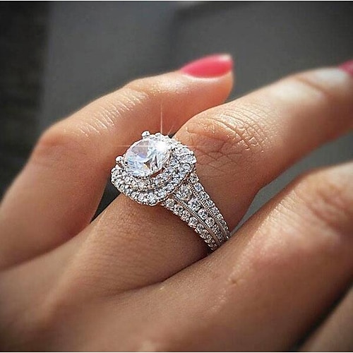 

1pc Band Ring Ring For Women's Cubic Zirconia Synthetic Diamond Wedding Anniversary Gift Gold Plated Classic Pave Wedding