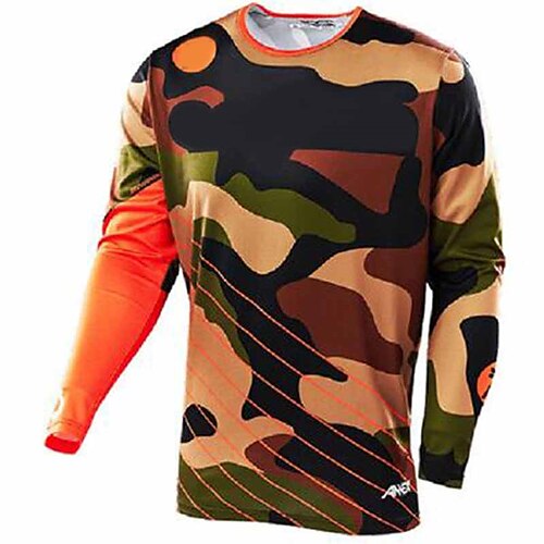 

21Grams Men's Cycling Jersey Downhill Jersey Dirt Bike Jersey Long Sleeve Mountain Bike MTB Road Bike Cycling Black / Orange Black Blue Camo Bike Jersey UV Resistant Breathable Quick Dry Back Pocket