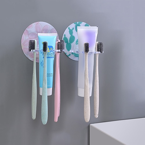 

2pcs Disc Multicard Slot Toothbrush Holder Rack Hanging Storage Toothbrush Shelf Wall-mounted Color Random
