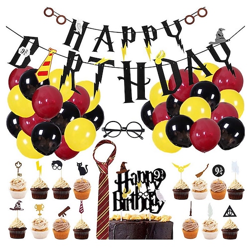 

1set Harri Potter Happy Birthday Garland Cake Topper Big Latex Balloons for Birthday Party Decoration Hanging Bunting Banner Kids Toy