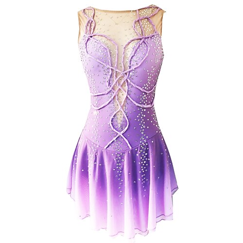 

Figure Skating Dress Women's Girls' Ice Skating Dress Outfits Purple Open Back Spandex Micro-elastic Training Skating Wear Handmade Classic Crystal / Rhinestone Sleeveless Ice Skating Figure Skating