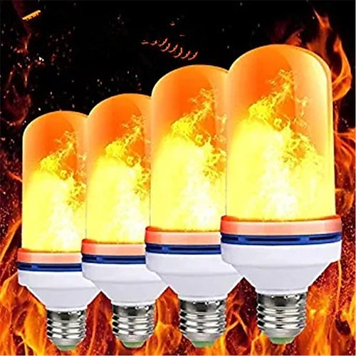 4pcs E27 LED Flame Light Bulbs 99 LEDs Flickering Blaze Lamp Light Bulb Flame Effect Fire Lamps Emulation Holiday Decoration Halloween Party Gift AC85-265V