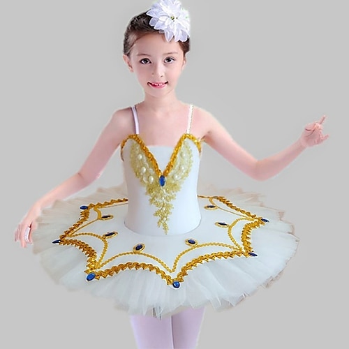 

Ballet Dress Lace Sashes / Ribbons Pearls Girls' Training Performance Sleeveless Natural Mesh Sequined Milk Fiber