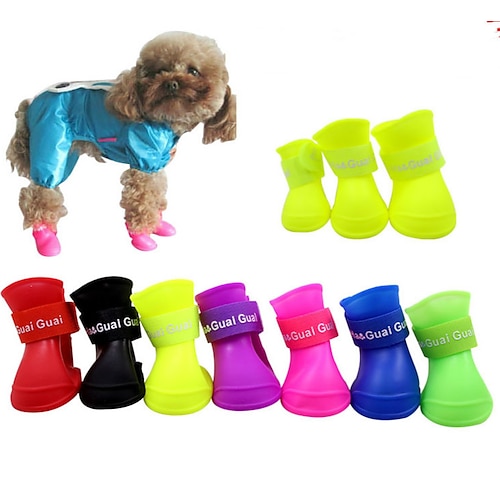 Perros Botas / Zapatos para perro Botas de lluvia Impermeable Color Sólido Estilo lindo Para mascotas Silicona Caucho PVC Negro