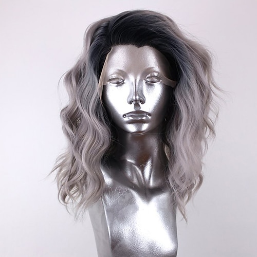 

Gray Wigs for Women Synthetic Lace Front Wig Wavy Side Part Lace Front Wig Short Ombre Color Synthetic Hair 12-16 Inch Women's Adjustable Heat Resistant Party Gray Ombre