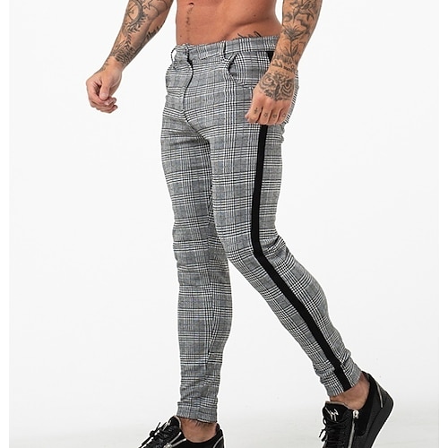 

Men's Joggers Chinos Trousers Casual Pants Formal Style Plaid Checkered Full Length Formal Daily Wear Casual Daily Cotton Basic Sports Slim White Black Inelastic