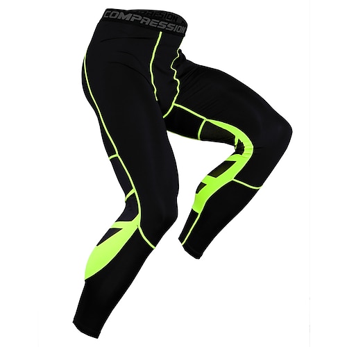 

Men's Running Tights Leggings Compression Pants Compression Clothing Athletic Winter Breathable Quick Dry Moisture Wicking Fitness Gym Workout Running Sportswear Activewear Color Block Green Grey