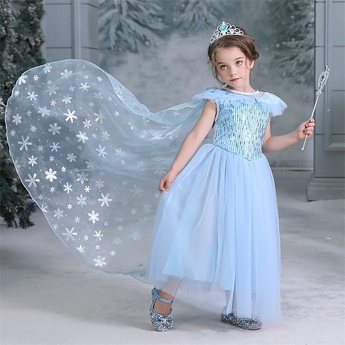 

Princess Elsa Dress Flower Girl Dress Girls' Movie Cosplay A-Line Slip Vacation Dress Halloween Blue Dress