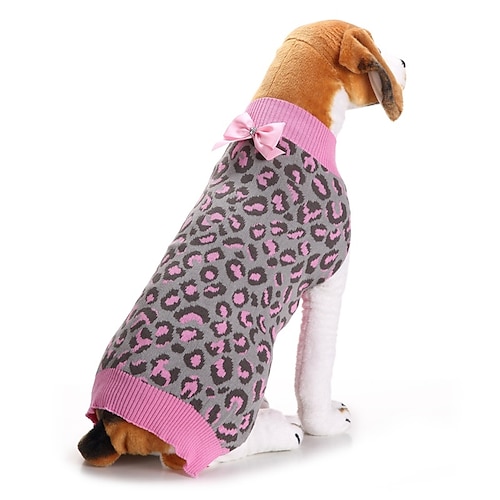 

Dog Cat Sweater Leopard Bowknot Simple Style Winter Dog Clothes Puppy Clothes Dog Outfits Pink Costume for Girl and Boy Dog Polyester XXS XS S M L XL