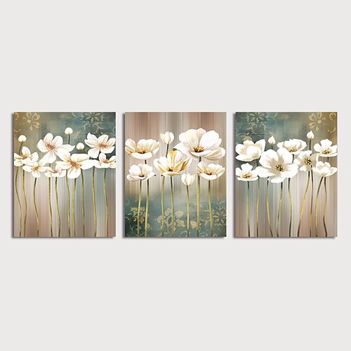 

Oil Painting Hand Painted Vertical Floral / Botanical Modern Stretched Canvas / Three Panels