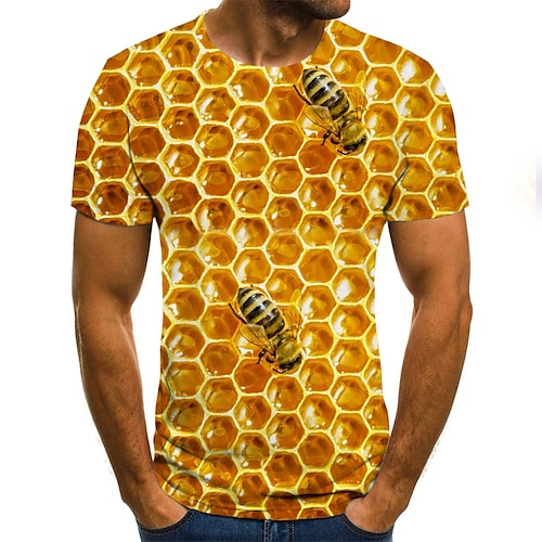 

Homens Camiseta Camisa Social Gráfico 3D Favo de mel Decote Redondo Azul Roxo Amarelo Arco-íris Vermelho Impressão 3D Tamanho Grande Diário Feriado Manga Curta Roupa Roupa de rua Exagerado / Verão