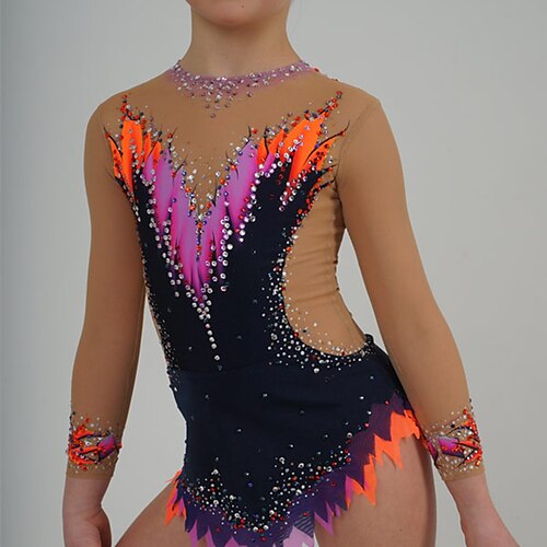 

Rhythmic Gymnastics Leotards Artistic Gymnastics Leotards Women's Girls' Leotard Spandex High Elasticity Handmade Long Sleeve Competition Dance Rhythmic Gymnastics Artistic Gymnastics Black