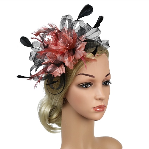 

Fascinators Headwear Headpiece Tulle Feathers Formal Business / Ceremony / Wedding Kentucky Derby Horse Race Ladies Day Vintage Elegant With Feather Bowknot Headpiece Headwear