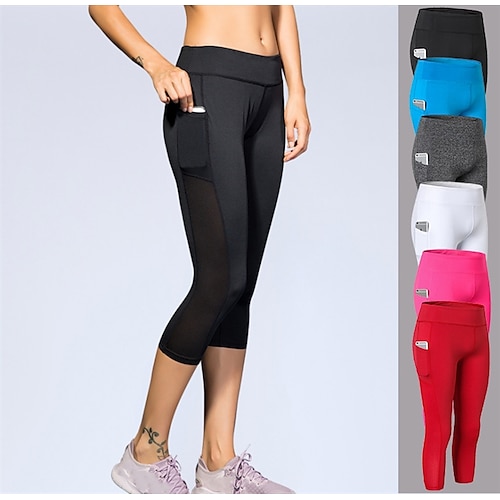 

Women's Running Tights Leggings Running Capri Leggings Patchwork with Phone Pocket 3/4 Tights Sports & Outdoor Athletic Spandex Breathable Sweat wicking Fitness Gym Workout Running Sportswear