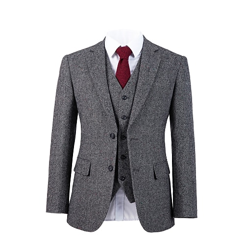 

Custom Suit Wedding Special Occasion Event Party Notch Gray Starlight Tweed Wool