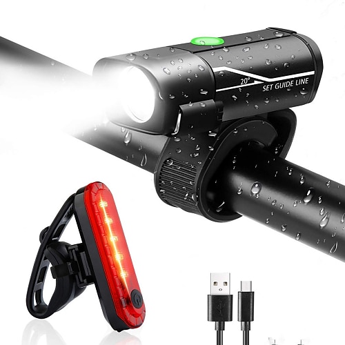 

LED Bike Light Ultra Bright USB Rechargeable Bike Light Set, Powerful Bicycle Front Headlight and Back Taillight, 4 Light Modes, Easy to Install for Men Women Kids Road Mountain Cycling