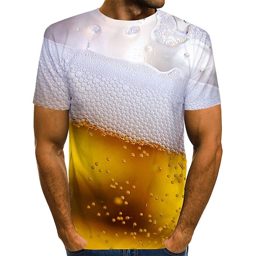 

Men's T shirt Tee Shirt Tee Graphic Beer Round Neck Yellow Gold Red Black 3D Print Daily Holiday Short Sleeve Print Clothing Apparel Chic & Modern Comfortable Big and Tall / Summer / Summer