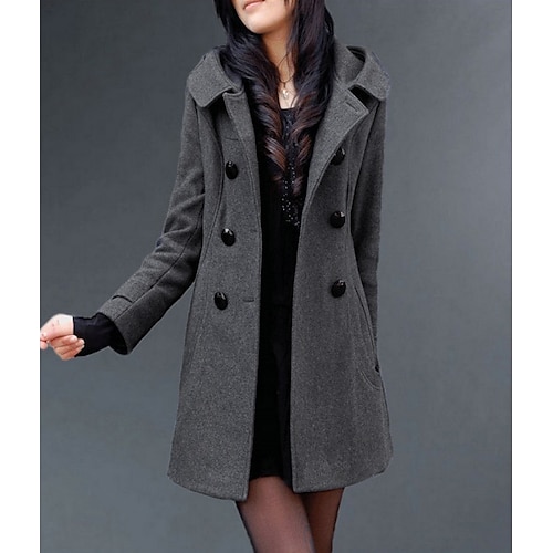

Women's Coat Long Pocket Button Winter Plus Size Coat Keep Warm Black Gray Elegant & Luxurious Daily Fall Hooded Regular Fit S M L XL XXL 3XL / Windproof / Winter