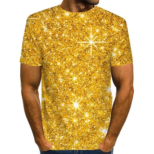 

Men's T shirt Tee Shirt Graphic Abstract Round Neck Gold Plus Size Daily Going out Short Sleeve Pleated Print Clothing Apparel Streetwear Exaggerated / Summer / Summer