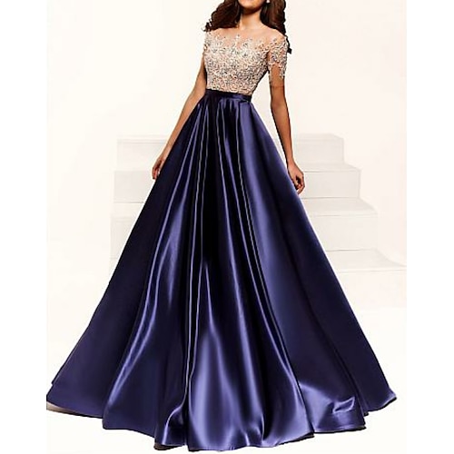 

Fidanzamento Vestito Scollo a Illusione Manica corta Raso con Perline Con applique 2022
