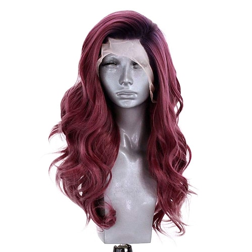 

Synthetic Lace Front Wig Wavy Side Part Lace Front Wig Ombre Long Black / Red Synthetic Hair 18-26 inch Women's Adjustable Heat Resistant Party Ombre