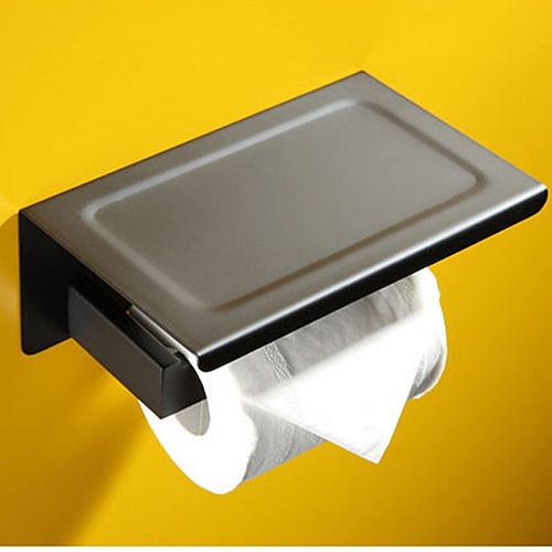 

Toilet Paper Holder Multifunction Contemporary Stainless Steel Bathroom Shelf for Storage Wall Mounted Matte Black 1pc