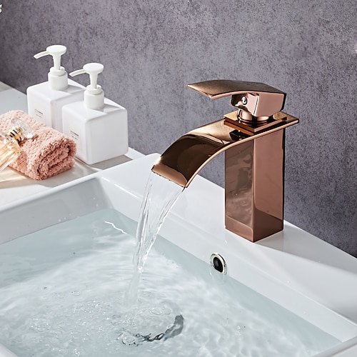 

Bathroom Sink Faucet - Waterfall Rose Gold Centerset Single Handle One HoleBath Taps