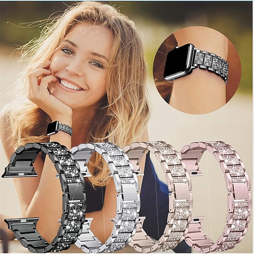 

Schmuckarmband kompatibel mit Apple Watch Band 38mm 40mm 41mm 42mm 44mm 45mm 49mm Bling Diamond Edelstahl Strassband Ersatzarmband für iwatch series ultra 8 7 6 5 4 3 2 1 se