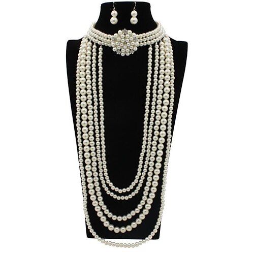 

1 set Bridal Jewelry Sets For Women's Faux Multi-Strand Pearl Necklace Long Pearl Dangle Earrings