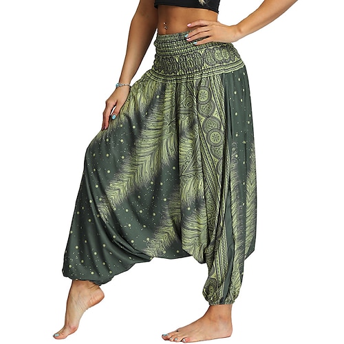 

Women's Harem Pants Smocked Waist Yoga Style High Waist Quick Dry Fitness Gym Workout Dance Bloomers Bohemian Hippie Boho Purple Dark Red Coffee Winter Sports Activewear High Elasticity Loose