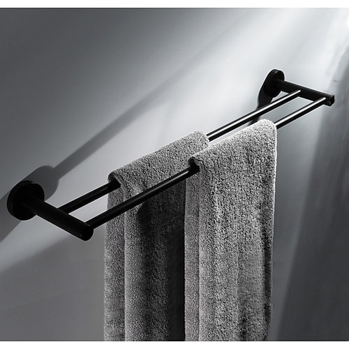 

Multifunction Towel Bar Contemporary Stainless Steel Double Wall Mounted Bath Towel Rack Matte Balck 1pc