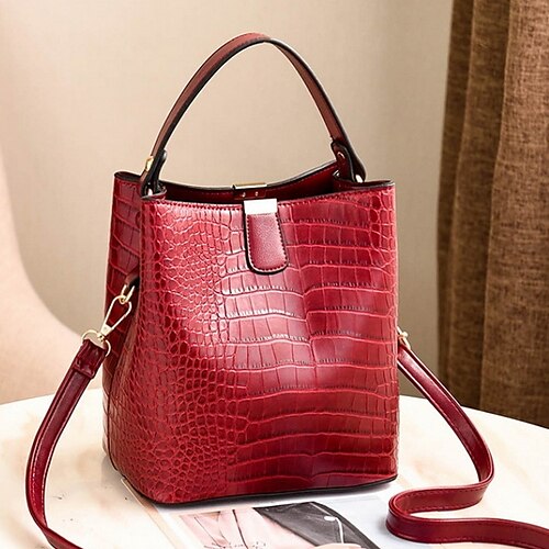 

Women's Leather Bags Handbag PU Leather Embossed Daily Earth Yellow Wine Dark Red Dark Green