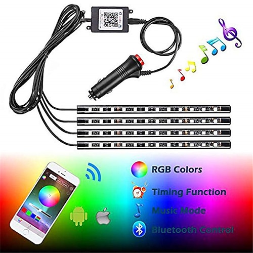 

1set Car RGB LED Neon Interior Light Lamp Strip Decorative 124 LED Atmosphere Lights Wireless Phone APP Control For Android IOS 12V