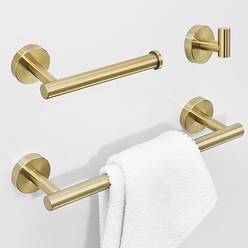 

Bathroom Accessory Set Stainless Steel 3pcs Include Robe Hook Toilet Paper Holder and Single Towel Rack Wall Mounted Golden