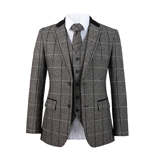 

Custom Suit Wedding Special Occasion Event Party Notch Cool Gray Herringbone Tweed Wool