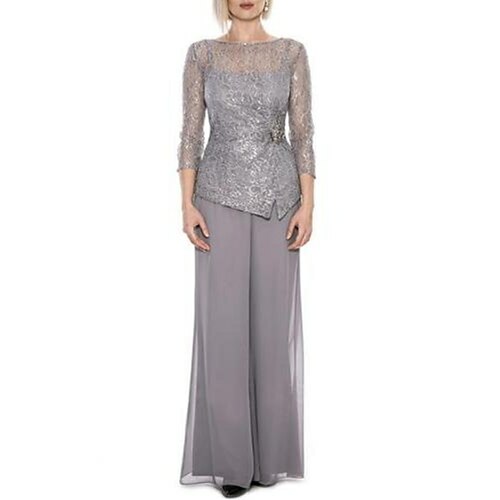 

Pantsuit Mother of the Bride Dress Elegant & Luxurious Jewel Neck Floor Length Chiffon 3/4 Length Sleeve with Ruching 2022