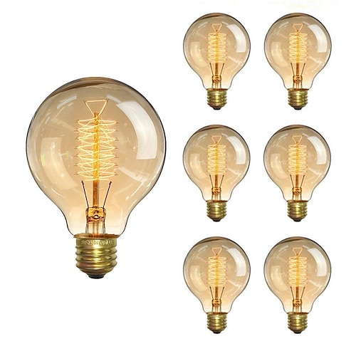 

6pcs 40W Edison Vintage Incandescent Globe Light Bulb E26 E27 G80 Dimmable Decorative Antique Spiral Filament Lamp for Indoor Wall Hanging Ceiling Light Fixtures Amber Warm 220-240V