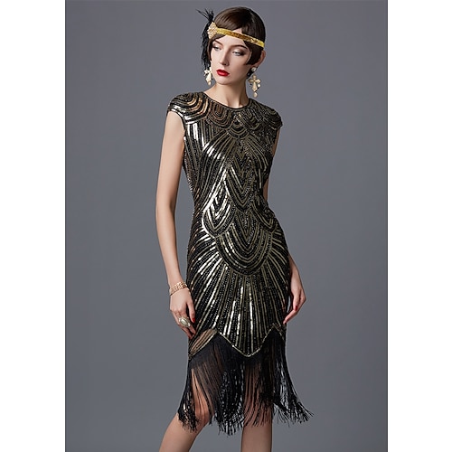 

The Great Gatsby Charleston Roaring 20s 1920s Cocktail Dress Vintage Dress Flapper Dress Prom Dress Prom Dresses Women's Sequins Costume Vintage Cosplay Party Homecoming Prom Sleeveless Dress