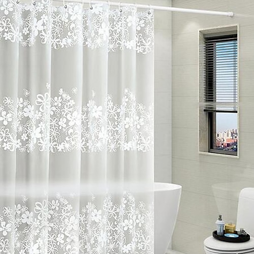 

Shower Curtains White Carved Bathtub Curtain Modern PEVA Waterproof with Hooks 1pc