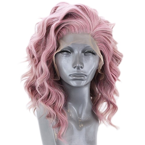 

Synthetic Lace Front Wig Wavy Side Part Lace Front Wig Pink Short Pink Synthetic Hair 12-16 inch Women's Adjustable Heat Resistant Party Pink