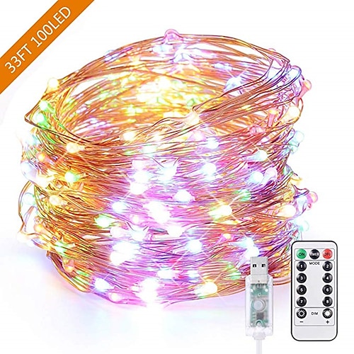 

1pcs USB 10m 100leds LED String Light Colorful Waterproof LED Copper Wire Strings Holiday Lighting Fairy For Christmas Party Wedding Decoration