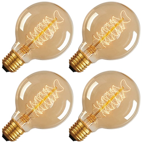 

4pcs 40 W E26 / E27 G80 Warm Yellow 2200 k Incandescent Vintage Edison Light Bulb 220-240 V / 110-130 V