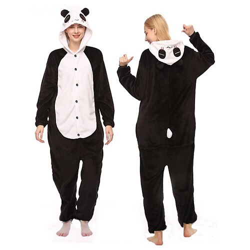Adulte Pyjamas Kigurumi Panda Animal Combinaison de Pyjamas Polaire Noir blanc Cosplay Pour Homme et Femme Pyjamas Animale Dessin animé Fête / Célébration Les costumes / Collant / Combinaison